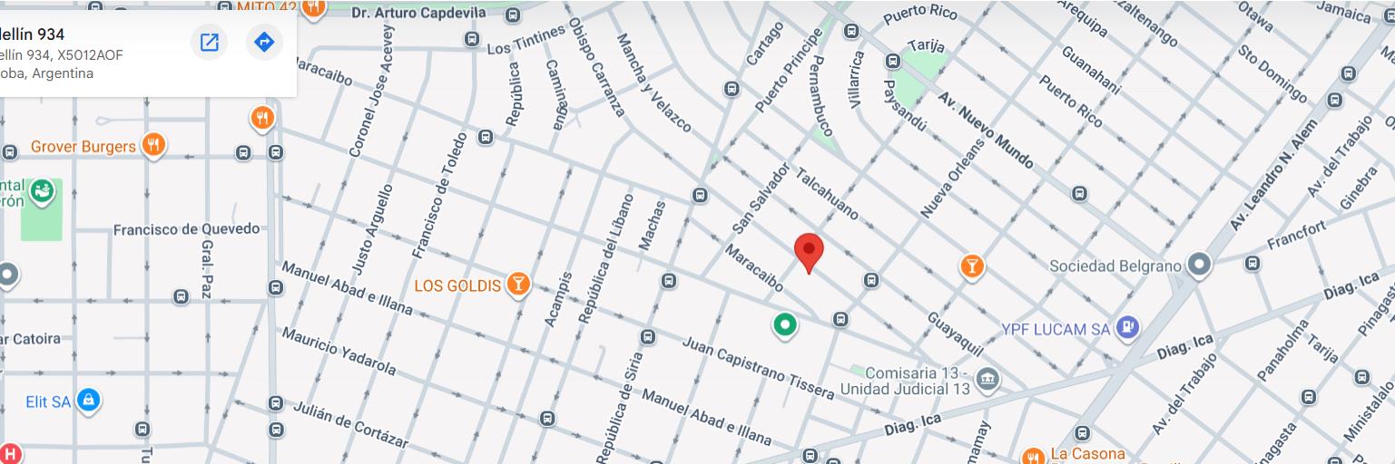 Mapa de la zona de Medellín 934 en la ciudad de Córdoba con la ubicación de WiredNet señalada